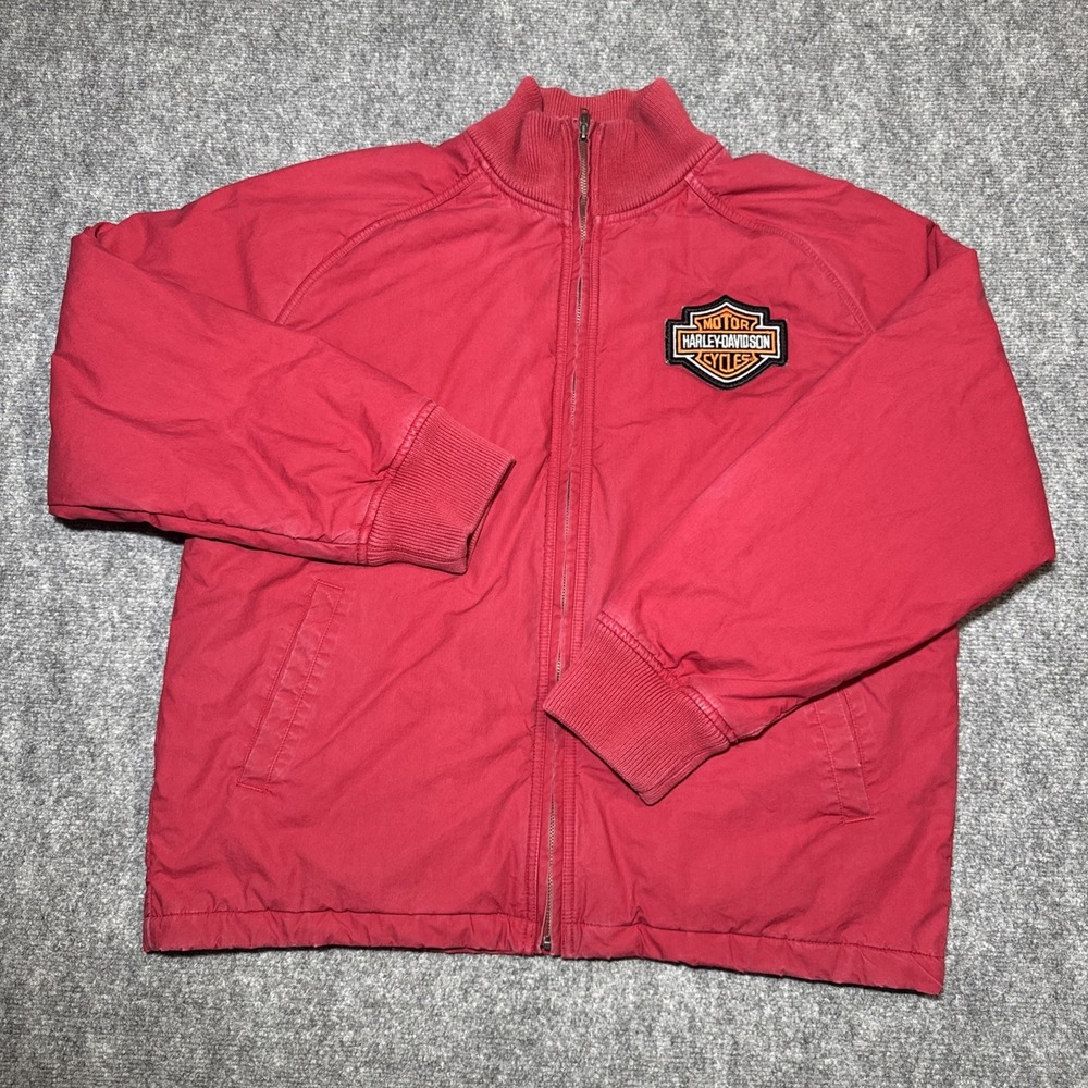 VTG Polo Jeans Co. Ralph Lauren Jacket Red Bomber Sz M w/ Harley Davidson Patch